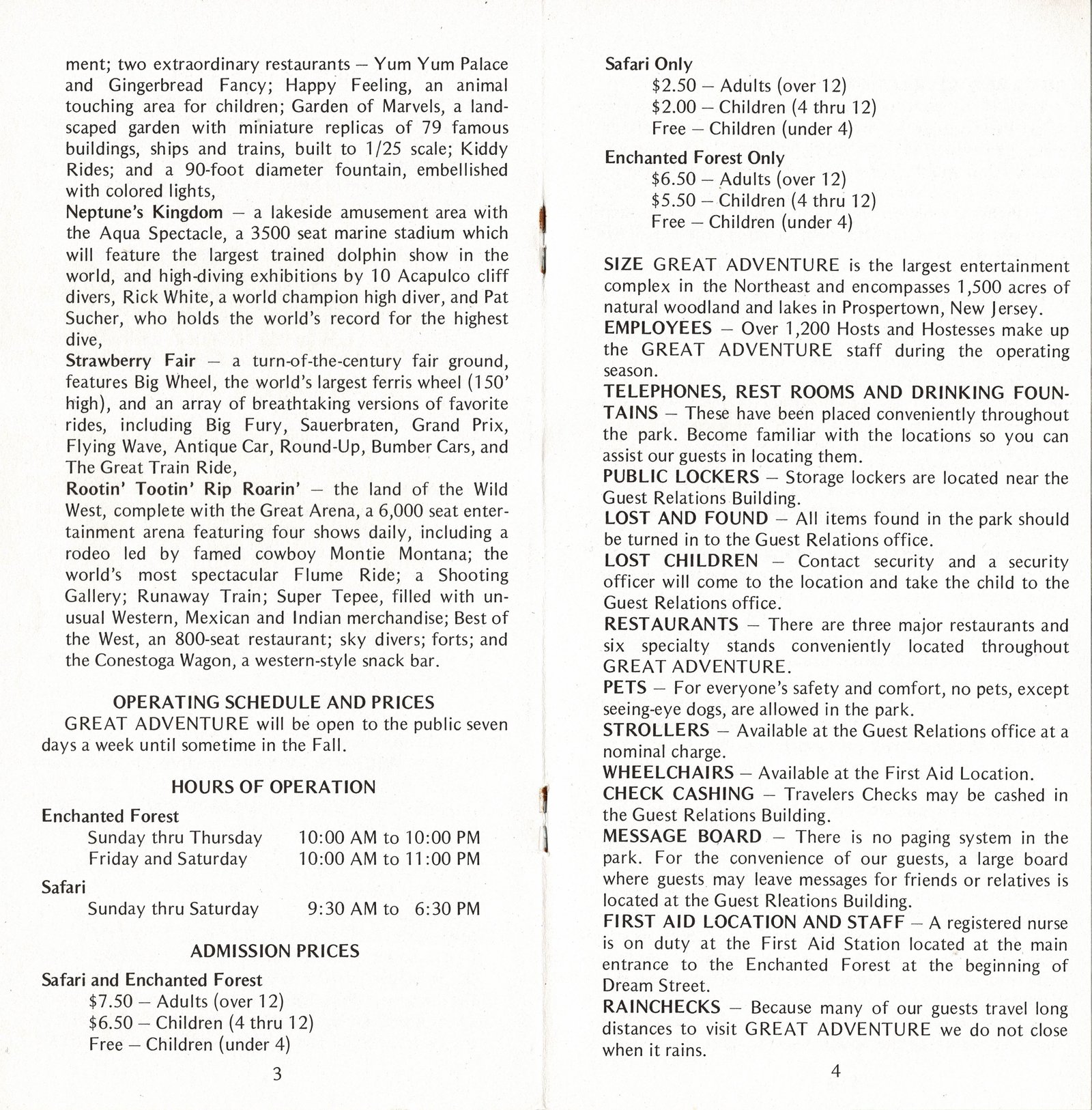 Great Adventure History 1974 Seasonal Employee Handbook